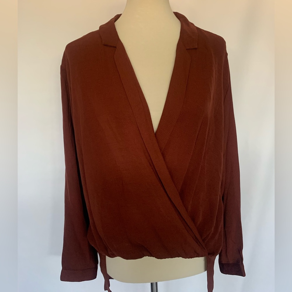 Favlux Rust Brown Drape front Top sz. Large NWOT